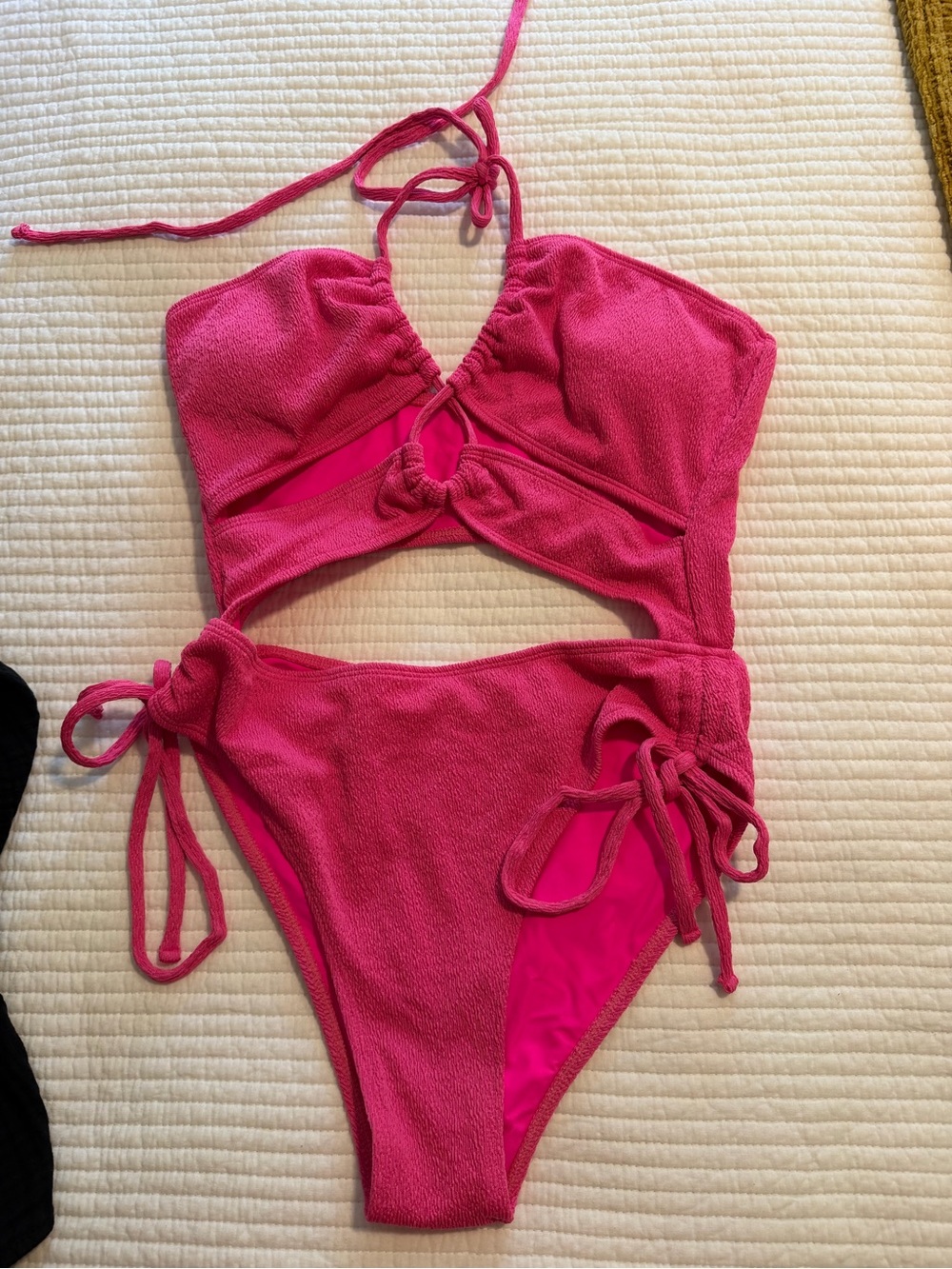 Hot Pink Textured One-Piece Bikini Set